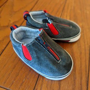 Wee Sports Red & Gray Slip On Tennis Shoes w/Zip Closure Boys sz 3 Leather Upper